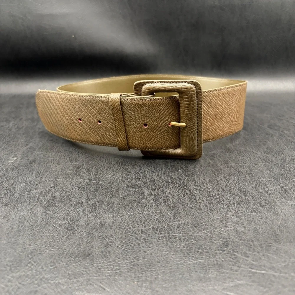 Paul Harris Vintage Lizard Embossed Leather Wide Belt Olive Taupe Small
